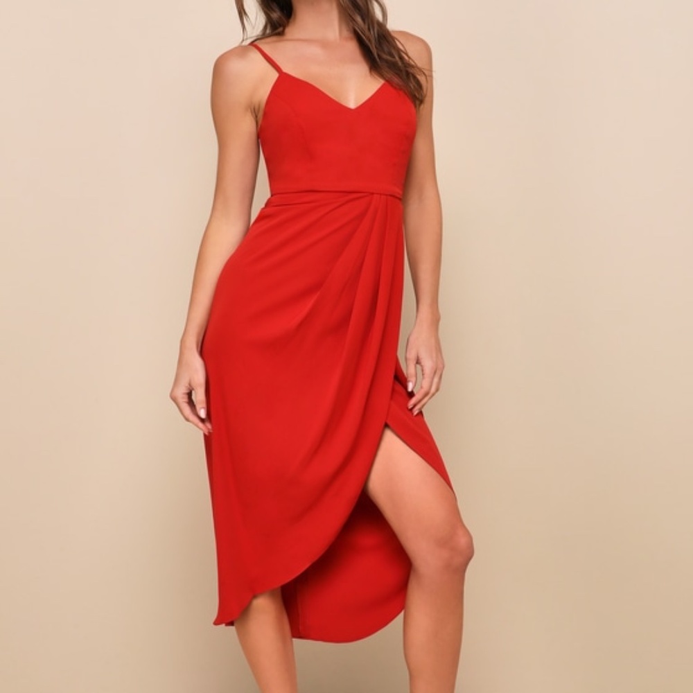 Lulus Reinette Rust Red Midi Dress - Size XS